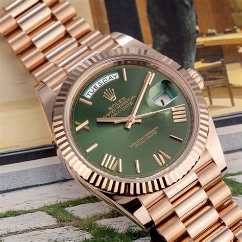 day date rolex olive dial|Rolex Day-Date 40 228235.